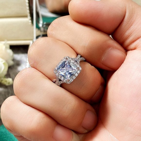 🎁925 Silver Plated High Quality Proposal Noble CZ Wedding Ring, MARR9427 - Picture 6 of 7